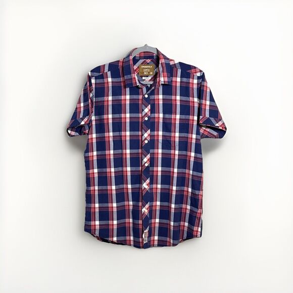 Springfield Custom Fit Men’s Button Up Shirt Short Sleeve Checkered Size M - Picture 1 of 7